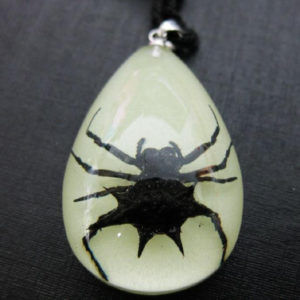 FREE SHIPPING 20 PCS BLACK NATURAL SPINY SPIDER GLOW LUCITE NECKLACE PENDANT TAXIDERMY GIFT