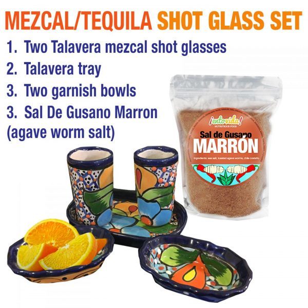 Talavera Mezcal Salt Tray & Shot Glass Set